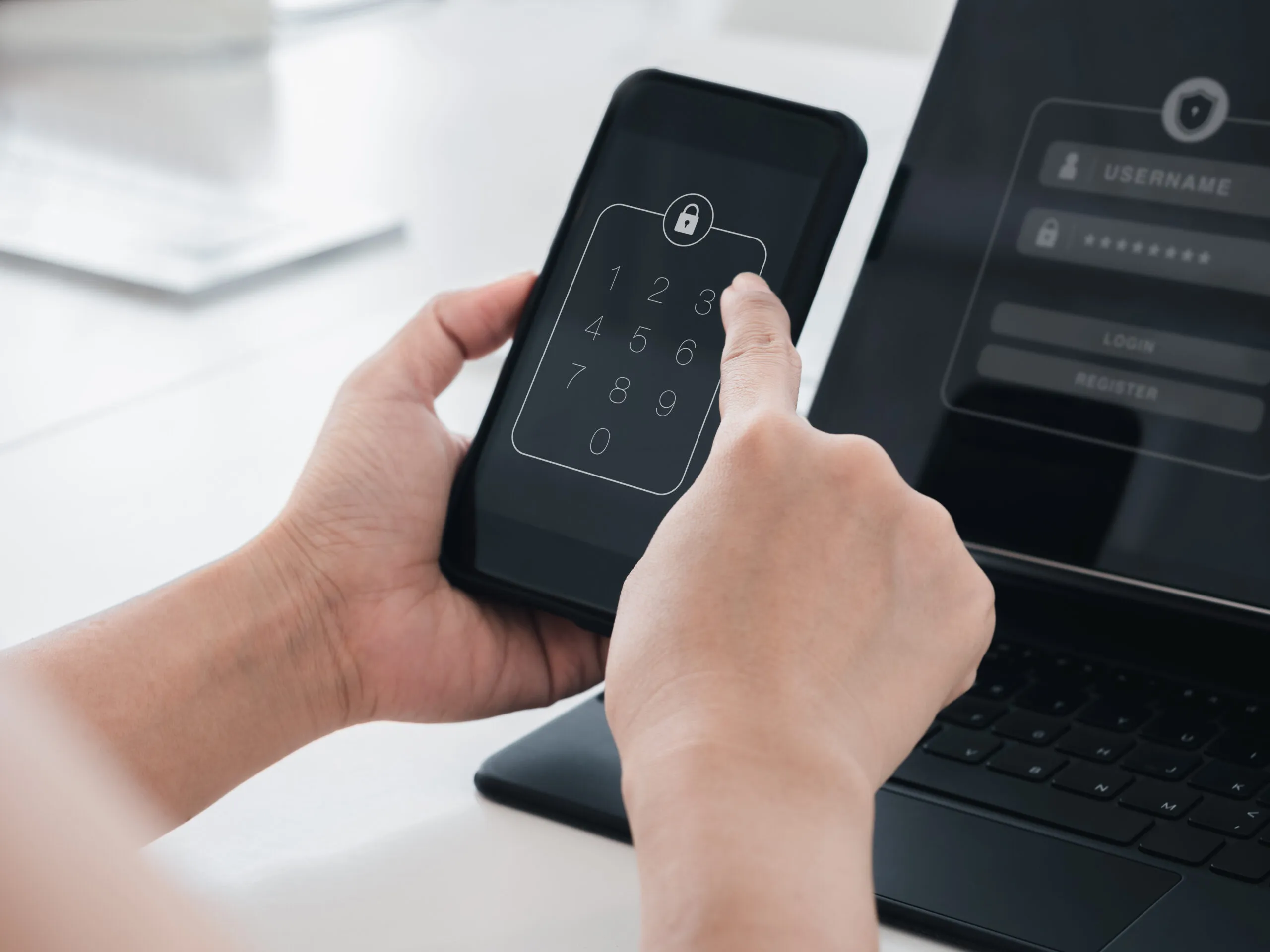 Phone in hand with secure password screen